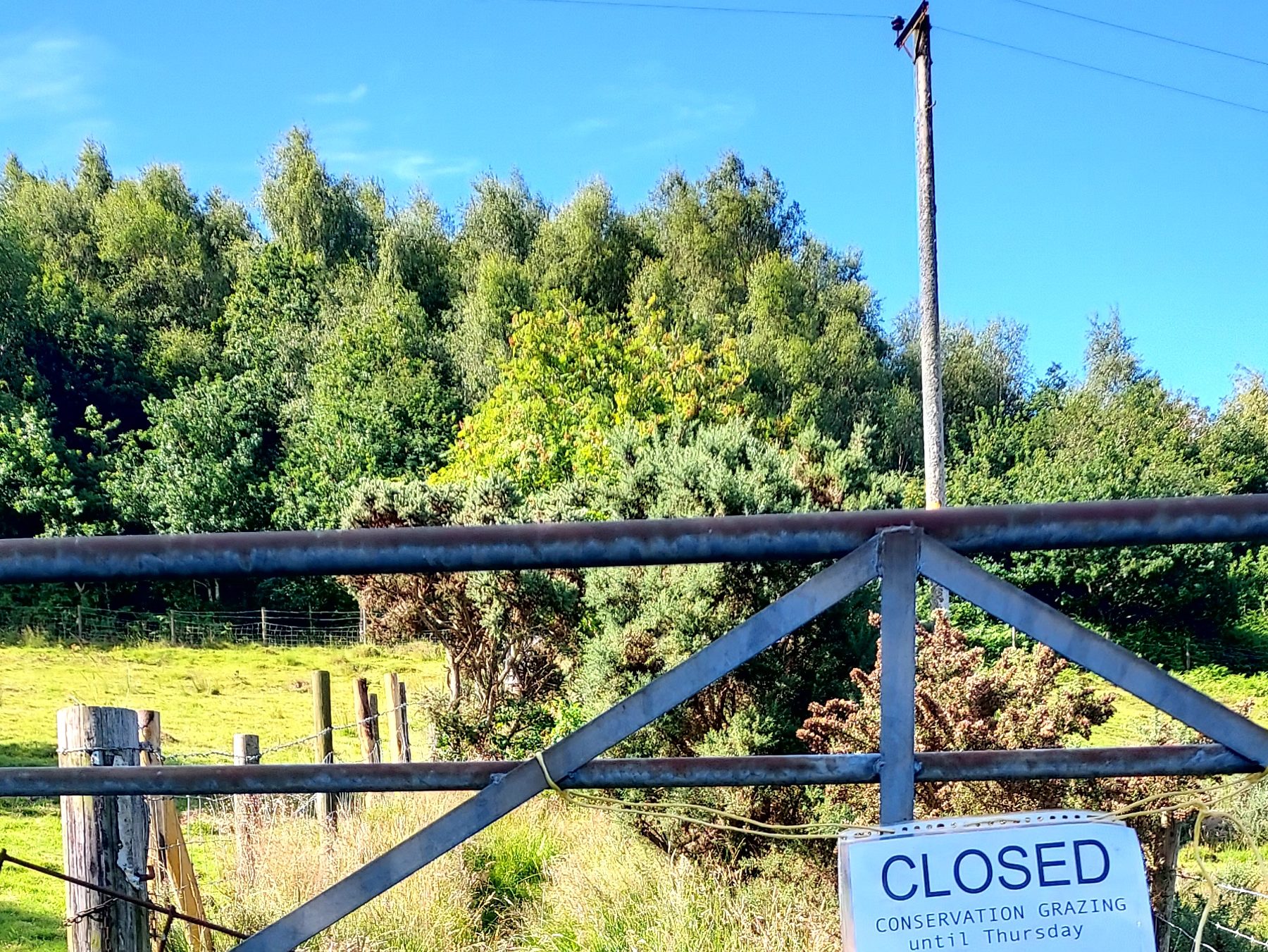 Sign on gate for closed mysterious pathway into forest ahead