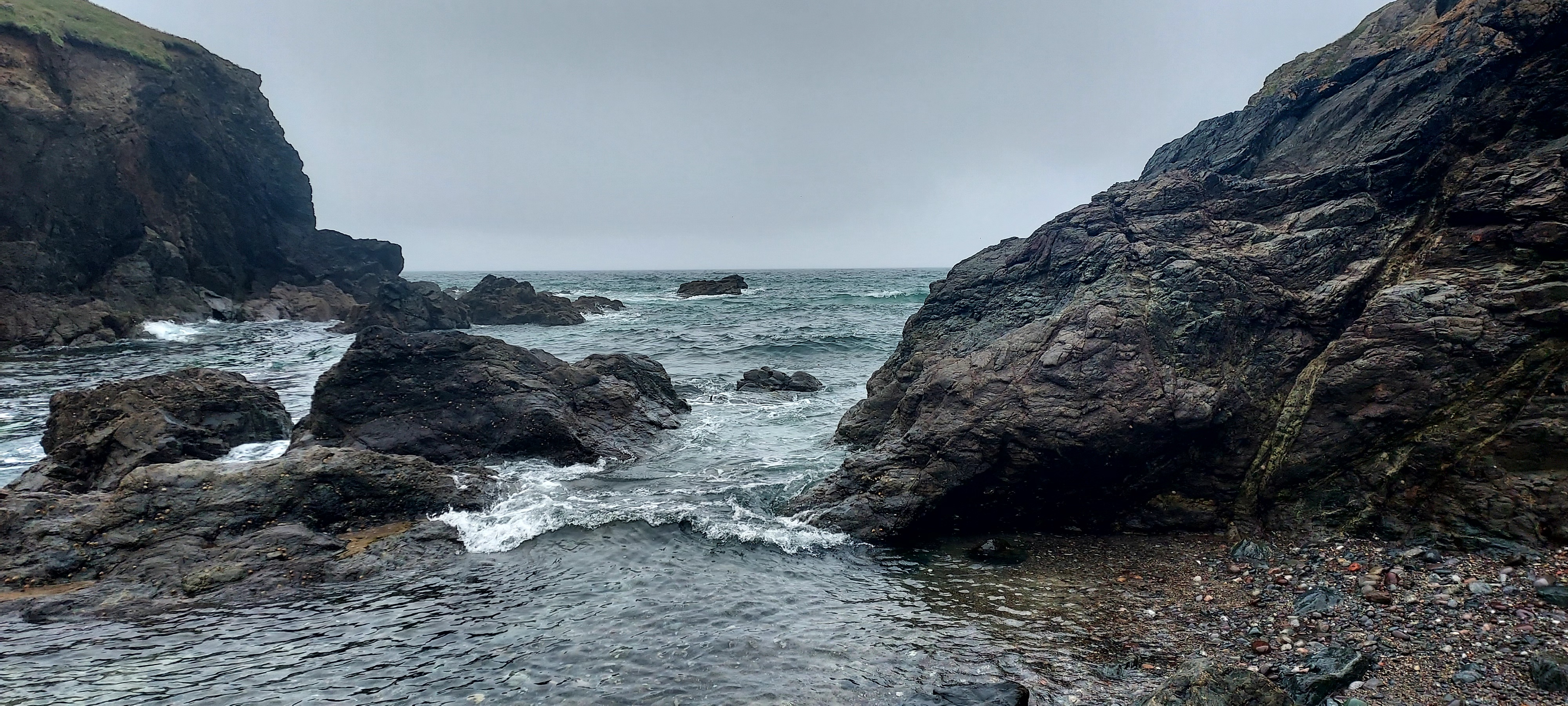 Waves on a rainy day at Caerthillian cove, The Lizard