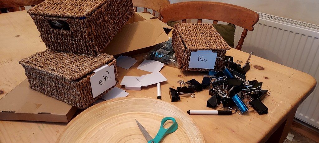 Pile of boxes, baskets and organisation tools Pile of boxes, baskets and organisation tools