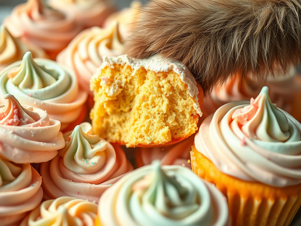 A fluffy paw reaching for a cream cake