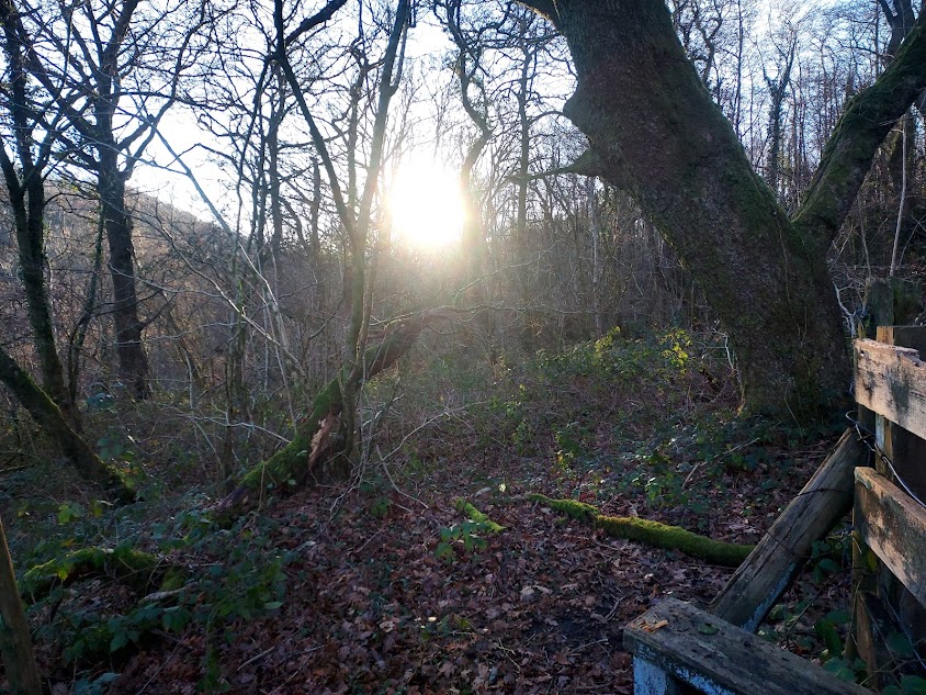 Old wooden stile in winter sun
